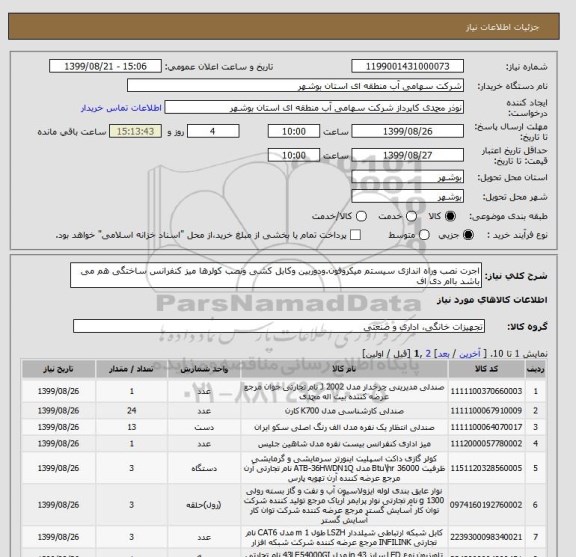 استعلام اجرت نصب وراه اندازی سیستم میکروفون.ودوربین وکابل کشی ونصب کولرها میز کنفرانس ساختگی هم می باشد باام دی اف