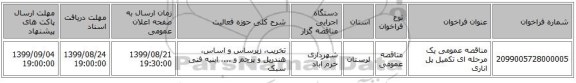 مناقصه عمومی یک مرحله ای تکمیل پل اناری