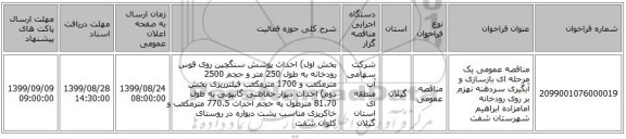 مناقصه عمومی یک مرحله ای بازسازی و آبگیری سردهنه نهزم بر روی رودخانه امامزاده ابراهیم شهرستان شفت 