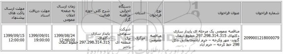 مناقصه عمومی یک مرحله ای پایدار سازی دکلهای 297،298،314،315 خطوط انتقال گتوند- مهر وکرخه – خرم آبادوجابجایی دکل 298 خط کرخه – خرم آباد 