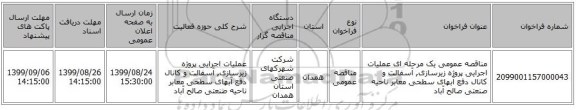 مناقصه عمومی یک مرحله ای عملیات اجرایی  پروژه زیرسازی, آسفالت و کانال دفع آبهای سطحی معابر ناحیه صنعتی  صالح آباد