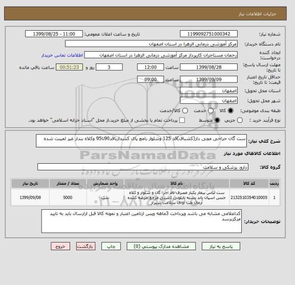 استعلام ست گان جراحی مچی دار(کشباف)قد 125 وشلوار بامچ پای کشدارباقد90تا95 وکلاه بندار غیر لمینت شده