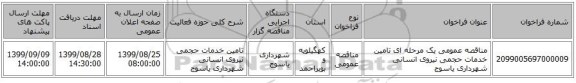 مناقصه عمومی یک مرحله ای تامین خدمات حجمی نیروی انسانی شهرداری یاسوج