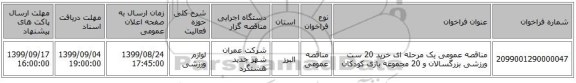 مناقصه عمومی یک مرحله ای خرید 20 ست ورزشی بزرگسالان و 20 مجموعه بازی کودکان 