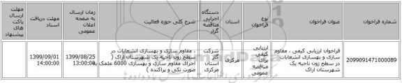 فراخوان ارزیابی کیفی ، مقاوم سازی و بهسازی انشعابات در سطح زون ناحیه یک شهرستان اراک