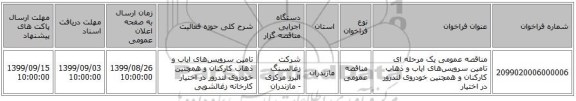 مناقصه عمومی یک مرحله ای تامین سرویس‌های ایاب و ذهاب کارکنان و همچنین خودروی لندرور در اختیار