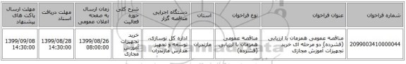 مناقصه عمومی همزمان با ارزیابی (فشرده) دو مرحله ای خرید تجهیزات آموزش مجازی