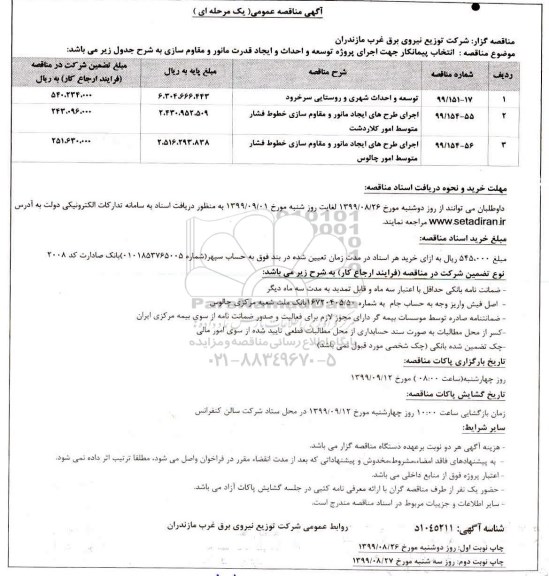 مناقصه عمومی,مناقصه توسعه و احداث شهری و روستایی...- نوبت دوم 