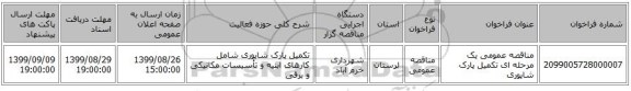 مناقصه عمومی یک مرحله ای تکمیل پارک شاپوری