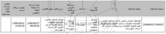 فراخوان ارزیابی کیفی انجام خدمات تعمیر، نگهداری تجهیزات سحت افزاری و نرم افزاری امور فناوری اطلاعات و ارتباطات شرکت گاز استان خوزستان