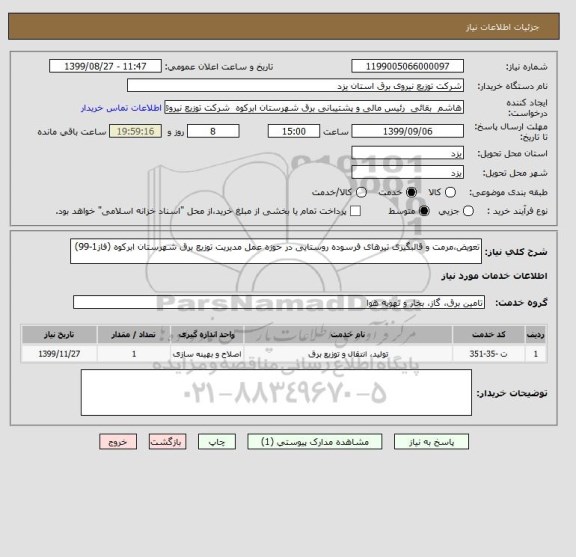 استعلام تعویض،مرمت و قالبگیری تیرهای فرسوده روستایی در حوزه عمل مدیریت توزیع برق شهرستان ابرکوه (فاز1-99)