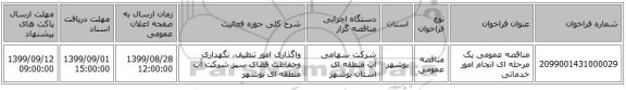 مناقصه عمومی یک مرحله ای  انجام امور خدماتی