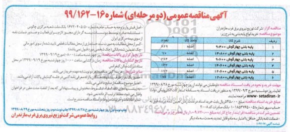 مناقصه , مناقصه خرید انواع پایه بتنی