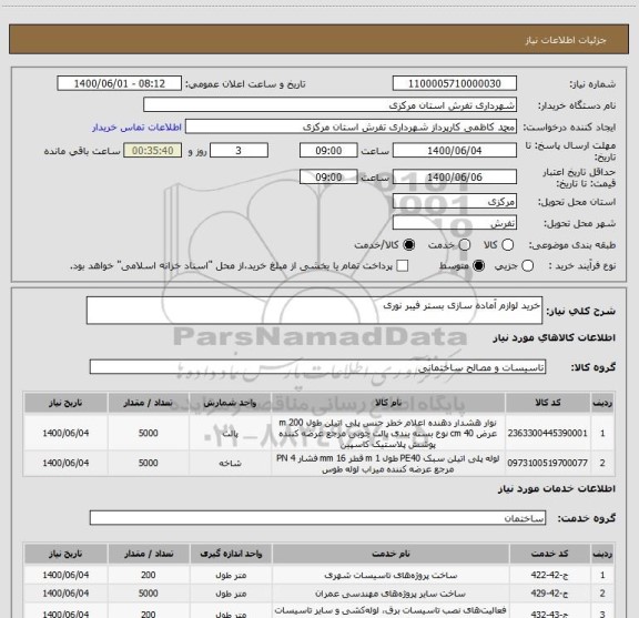 استعلام خرید لوازم آماده سازی بستر فیبر نوری