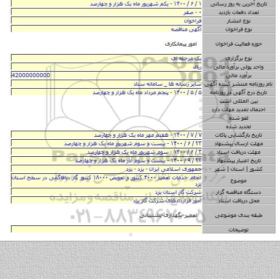 انجام خدمات تعمیر ۴۰۰۰ کنتور و تعویض ۱۸۰۰۰ کنتور گاز دیافاگمی در سطح استان یزد