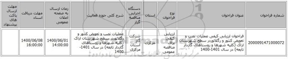 فراخوان ارزیابی کیفی  عملیات  نصب و تعویض کنتور و رگلاتوردر سطح شهرستان اراک (کلیه شهرها و روستاهای گازدار تابعه) در سال 1401-1400 