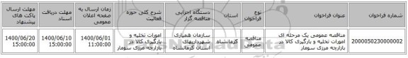 مناقصه عمومی یک مرحله ای امورات تخلیه و بارگیری کالا در بازارچه مرزی سومار