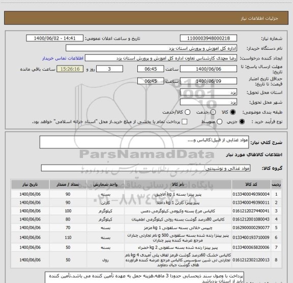 استعلام مواد غذایی از قبیل:کالباس و....