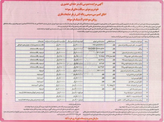 مزایده،مزایده حضوری خودرو و موتورسیکلت های فرسوده ....