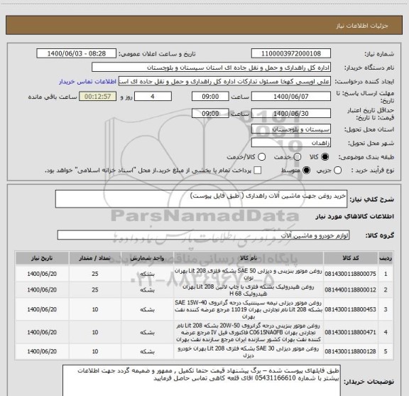 استعلام خرید روغن جهت ماشین آلات راهداری ( طبق فایل پیوست) 