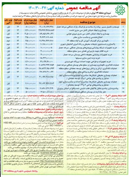 مناقصه، مناقصه توسعه و تکمیل مسیر پیاده راه سلامت و پارکینگ پارک جنگلی....