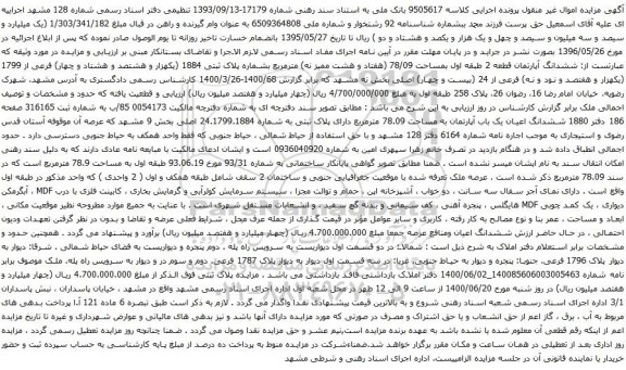 مزایده فروش ششدانگ آپارتمان 