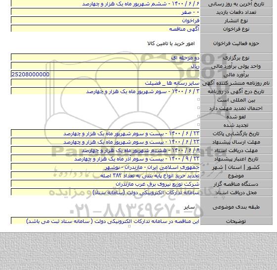 تجدید حرید انواع پایه  بتنی به تعداد ۳۸۲ اصله