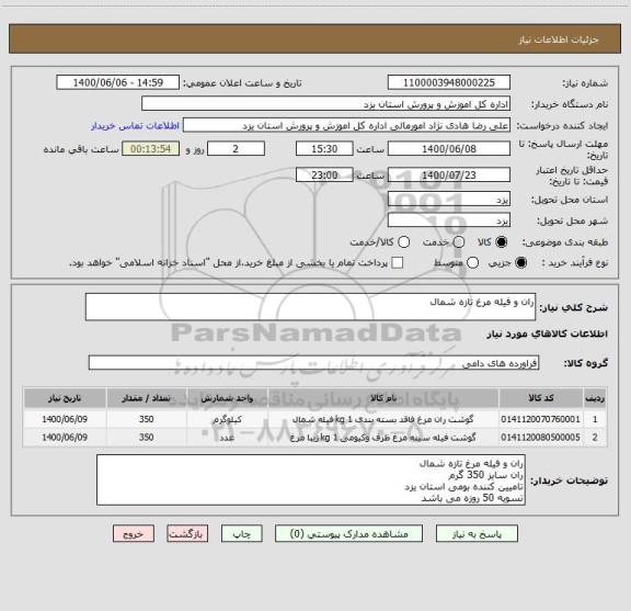 استعلام ران و فیله مرغ تازه شمال