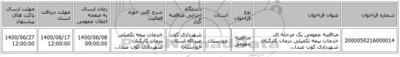 مناقصه عمومی یک مرحله ای خدمات بیمه تکمیلی درمان کارکنان شهرداری کوت عبدا... 