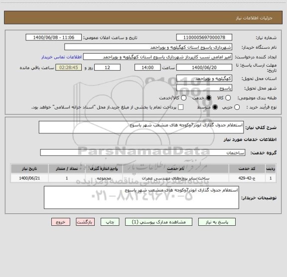 استعلام استعلام جدول گذاری ابوذر7وکوچه های منشعب شهر یاسوج