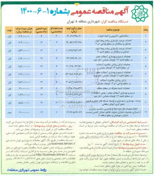 مناقصه، مناقصه ساماندهی، لایروبی و احیا قنوات ...