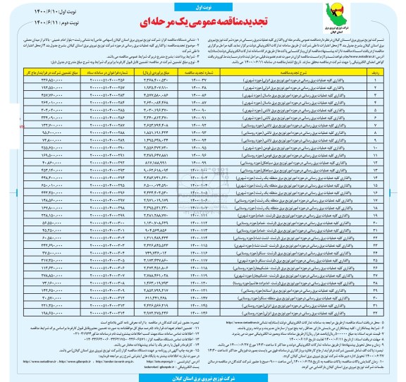 تجدید مناقصه واگذاری کلیه عملیات برق رسانی