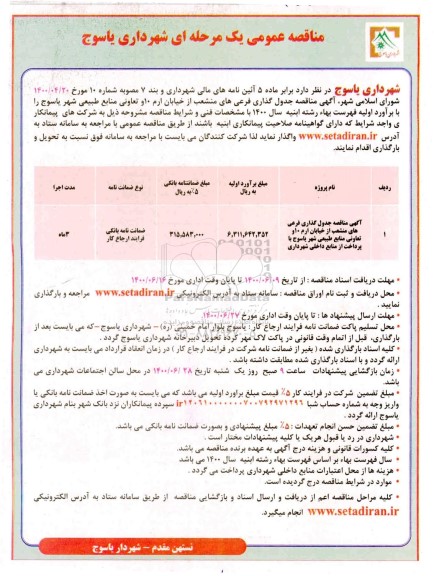 مناقصه جدول گذاری فرعی های منشعب 