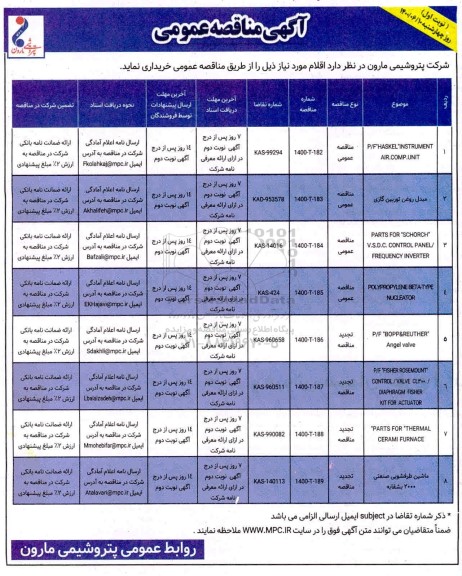 مناقصه P/F HASKEL INSTRUMENT  ...