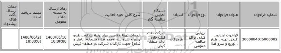 فراخوان ارزیابی کیفی تهیه ، طبخ ، توزیع و سرو غذا 