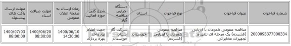 مناقصه عمومی همزمان با ارزیابی (فشرده) یک مرحله ای تلفن و تجهیزات مخابراتی 