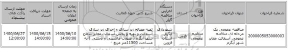 مناقصه عمومی یک مرحله ای مناقصه عمومی آسفالت معابر شهر آبگرم