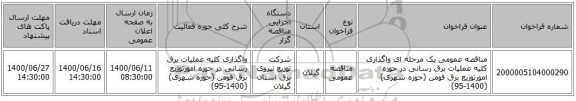 مناقصه عمومی یک مرحله ای واگذاری کلیه عملیات برق رسانی در حوزه امورتوزیع برق فومن (حوزه شهری) (1400-95)