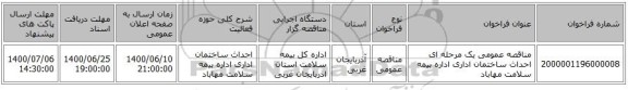 مناقصه عمومی یک مرحله ای احداث ساختمان اداری اداره بیمه سلامت مهاباد