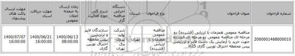 مناقصه عمومی همزمان با ارزیابی (فشرده) دو مرحله ای مناقصه عمومی دو مرحله ای فشرده جهت خرید با آزمایش یک دست لاینر و ترنزیشن پیس محفظه احتراق توربین گازی H25 