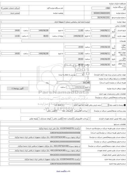 مزایده اجاره انبار سازمانی شماره 1 محوطه اداری