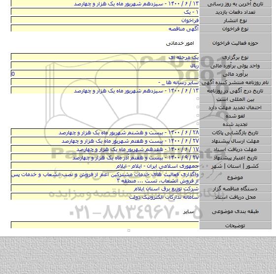 واگذاری فعالیت های خدمات مشترکین اعم از فروش و نصب انشعاب و خدمات پس از فروش انشعاب، تست ... منطقه ۳