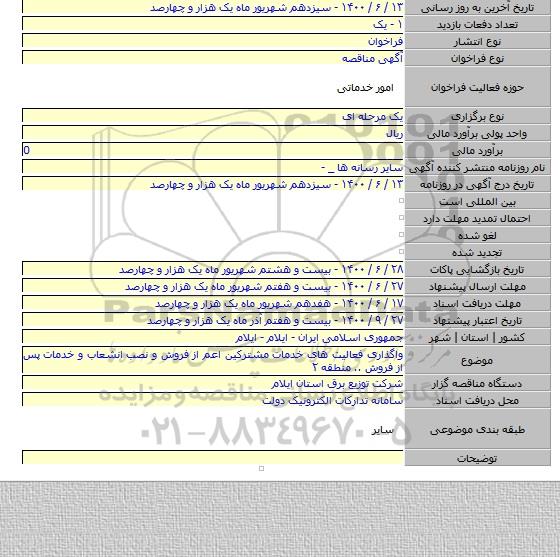 واگذاری فعالیت های خدمات مشترکین اعم از فروش و نصب انشعاب و خدمات پس از فروش .. منطقه ۲