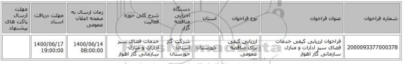 فراخوان ارزیابی کیفی خدمات فضای سبز ادارات و منازل سازمانی گاز اهواز