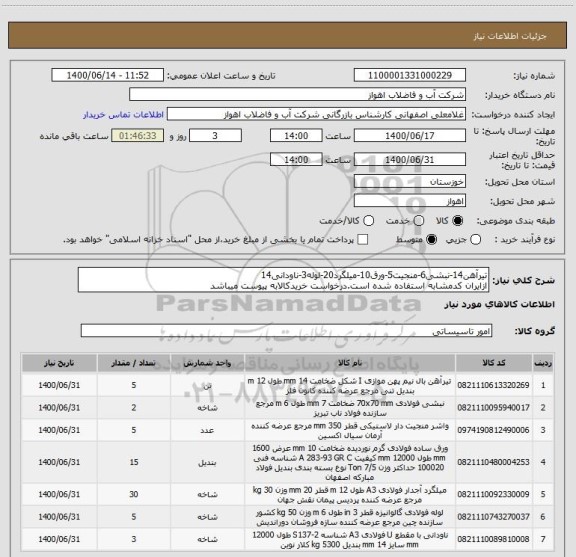 استعلام تیرآهن14-نبشی6-منجیت5-ورق10-میلگرد20-لوله3-ناودانی14
ازایران کدمشابه استفاده شده است.درخواست خریدکالابه پیوست میباشد