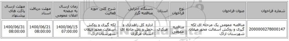 مناقصه عمومی یک مرحله ای لکه گیری  و روکش آسفالت محور میقان شهرستان اراک