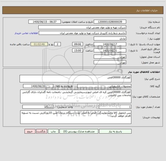 استعلام کولرگازی 30000الجی