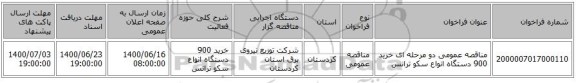 مناقصه عمومی دو مرحله ای خرید 900 دستگاه انواع سکو ترانس