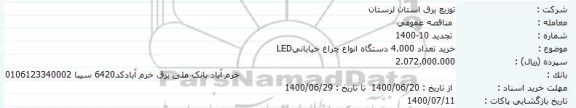 تجدید مناقصه خرید تعداد 4000 دستگاه انواع چراغ خیابانی led