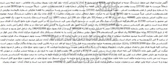 آگهی مزایده  ششدانگ عرصه و اعیان پلاک ثبتی 808/6 اصلی بخش 4 آبادان